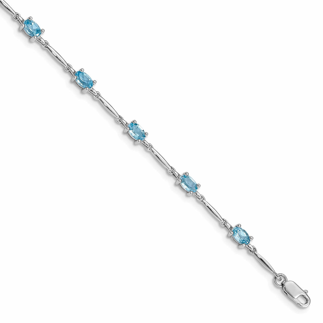 Silver Oval Swiss Blue Topaz Gemstone Bracelet