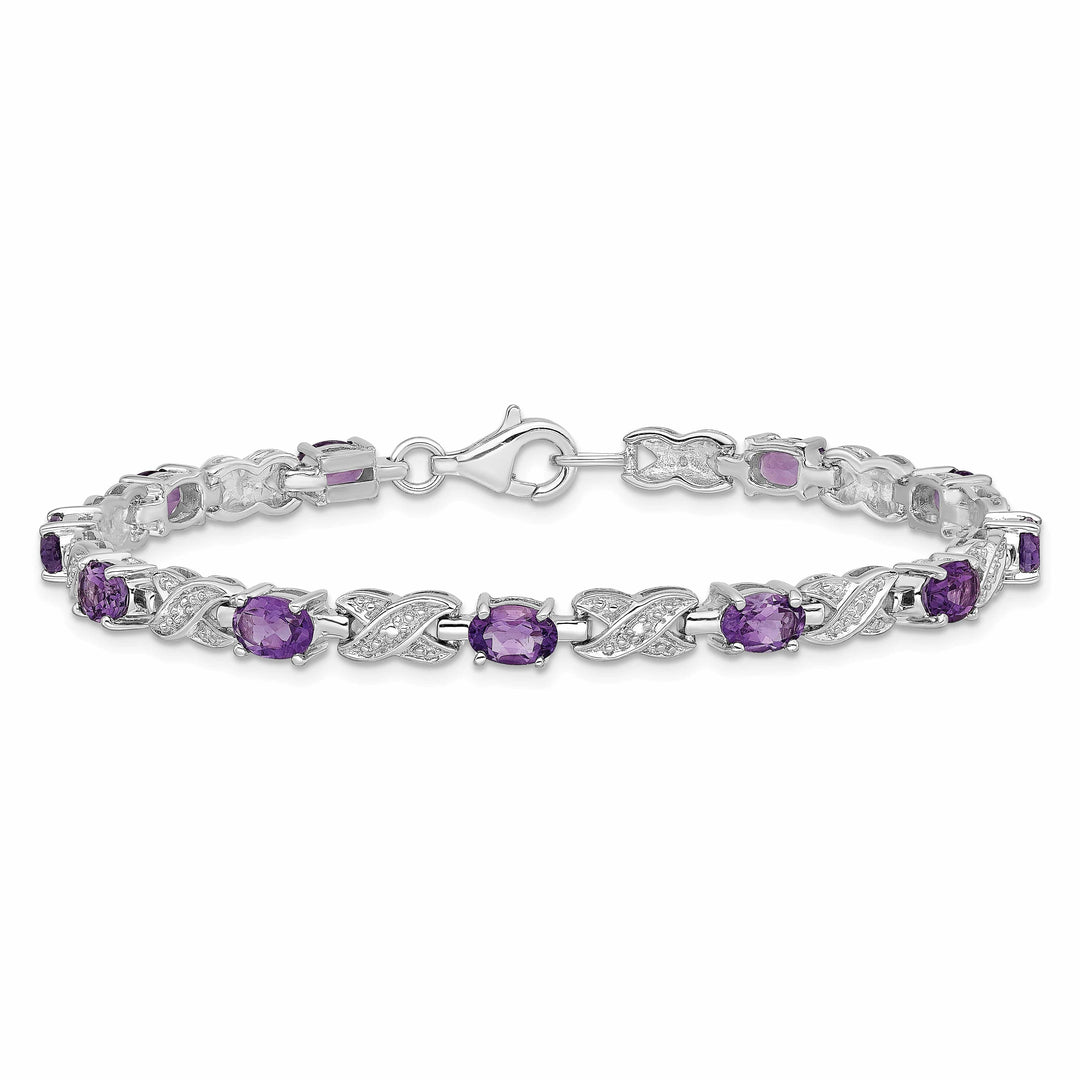 Silver Oval Cut Amethyst Gemstone Bracelet