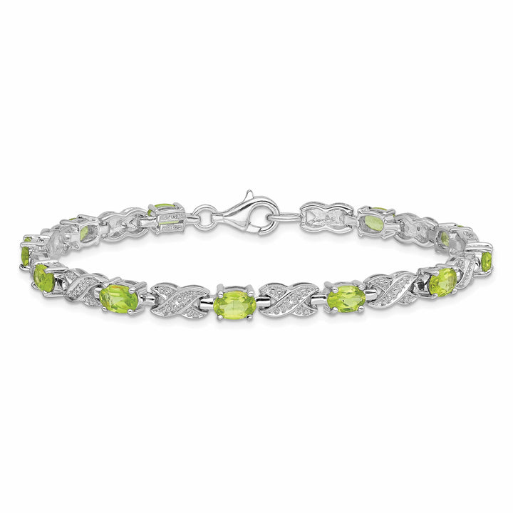 Silver Oval Shape Peridot Gemstone Bracelet