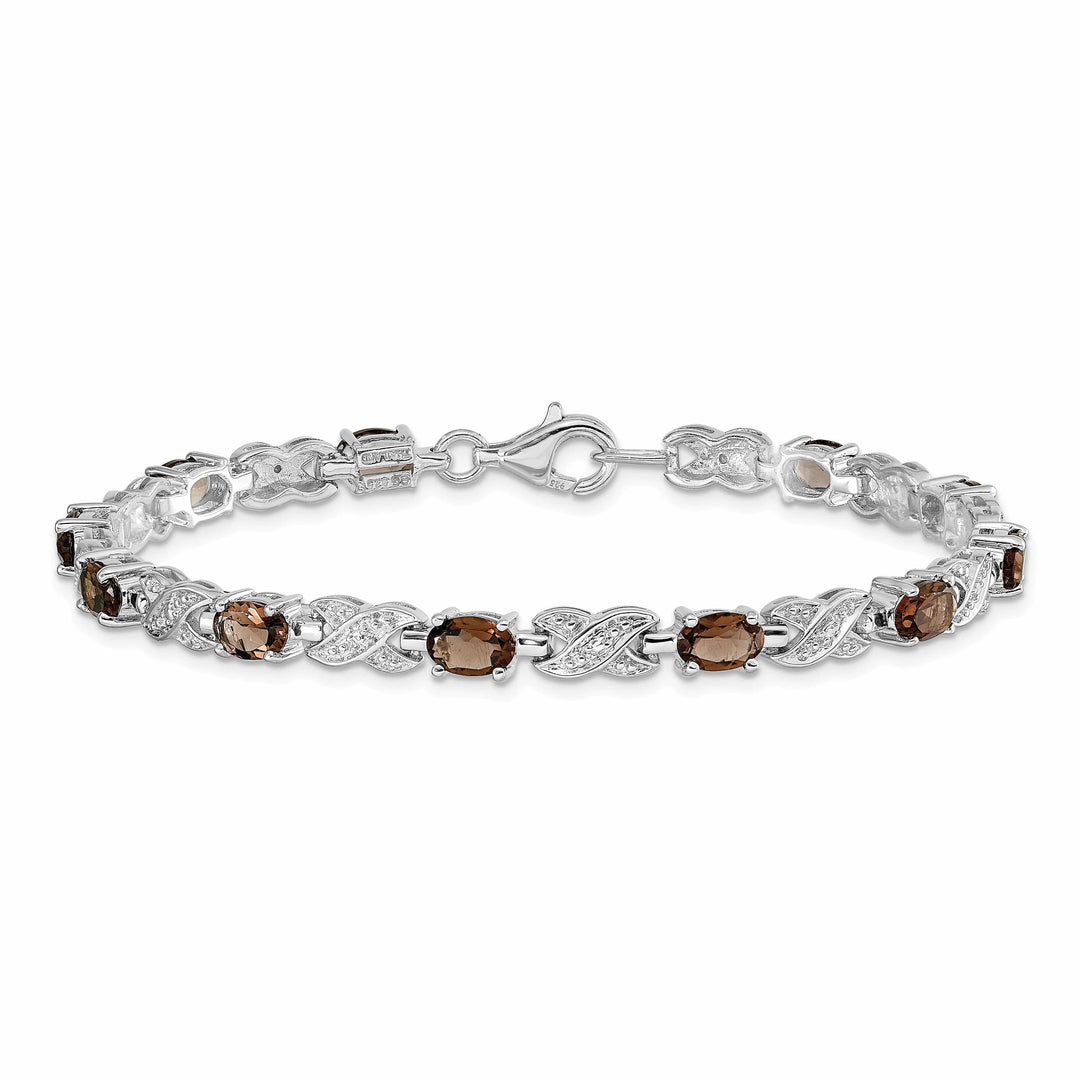 Silver Polished Smoky Quartz Gemstone Bracelet