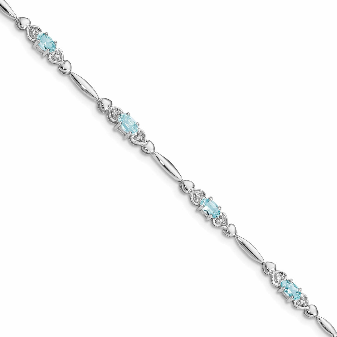 Silver Aquamarine Gemstone Diamond Bracelet