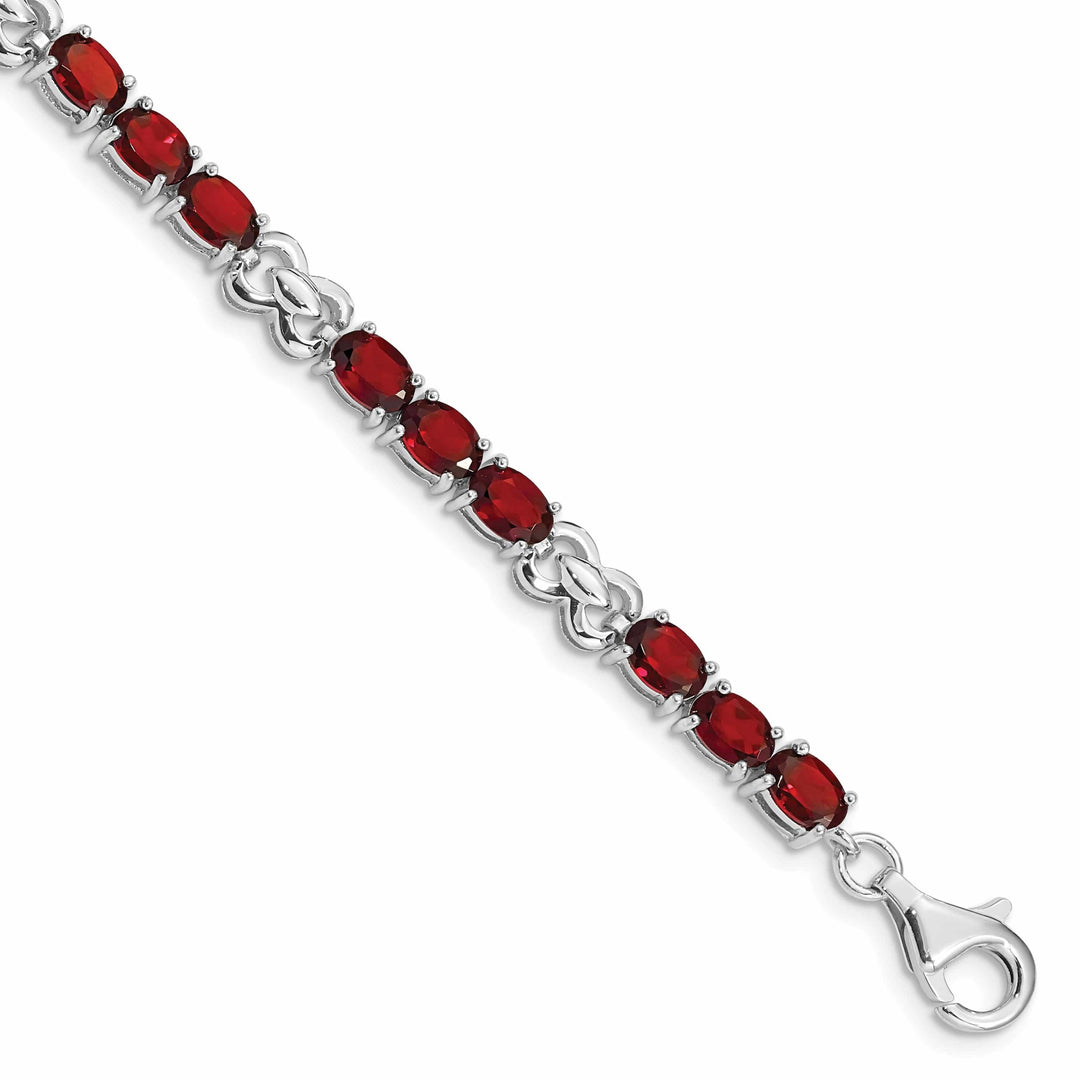 Silver Polish Oval Cut Garnet Gemstone Bracelet