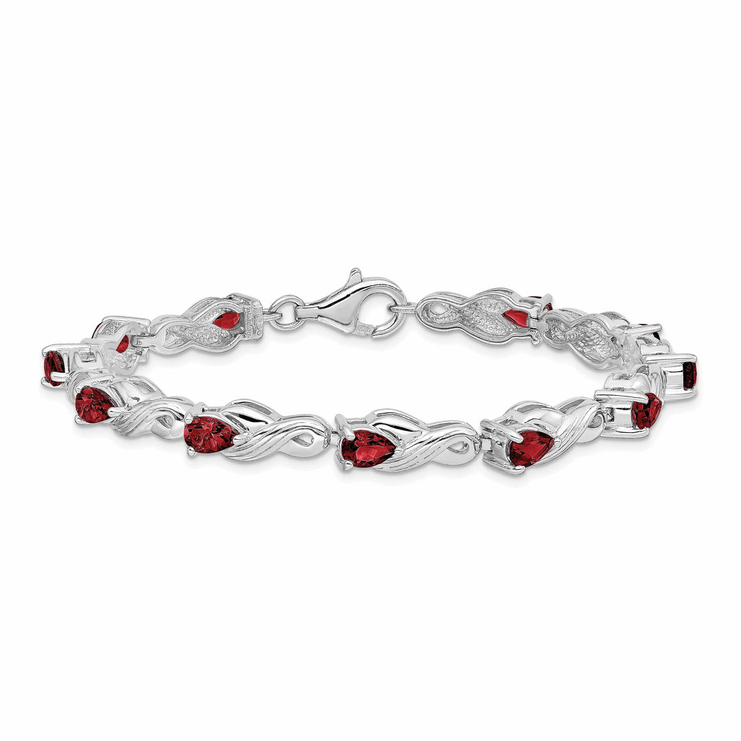 Silver Oval Cut Garnet Gemstone Bracelet