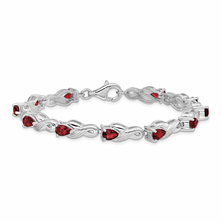 Silver Oval Cut Garnet Gemstone Bracelet