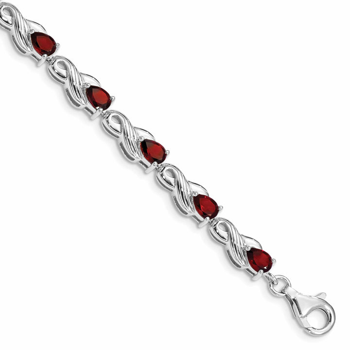 Silver Oval Cut Garnet Gemstone Bracelet