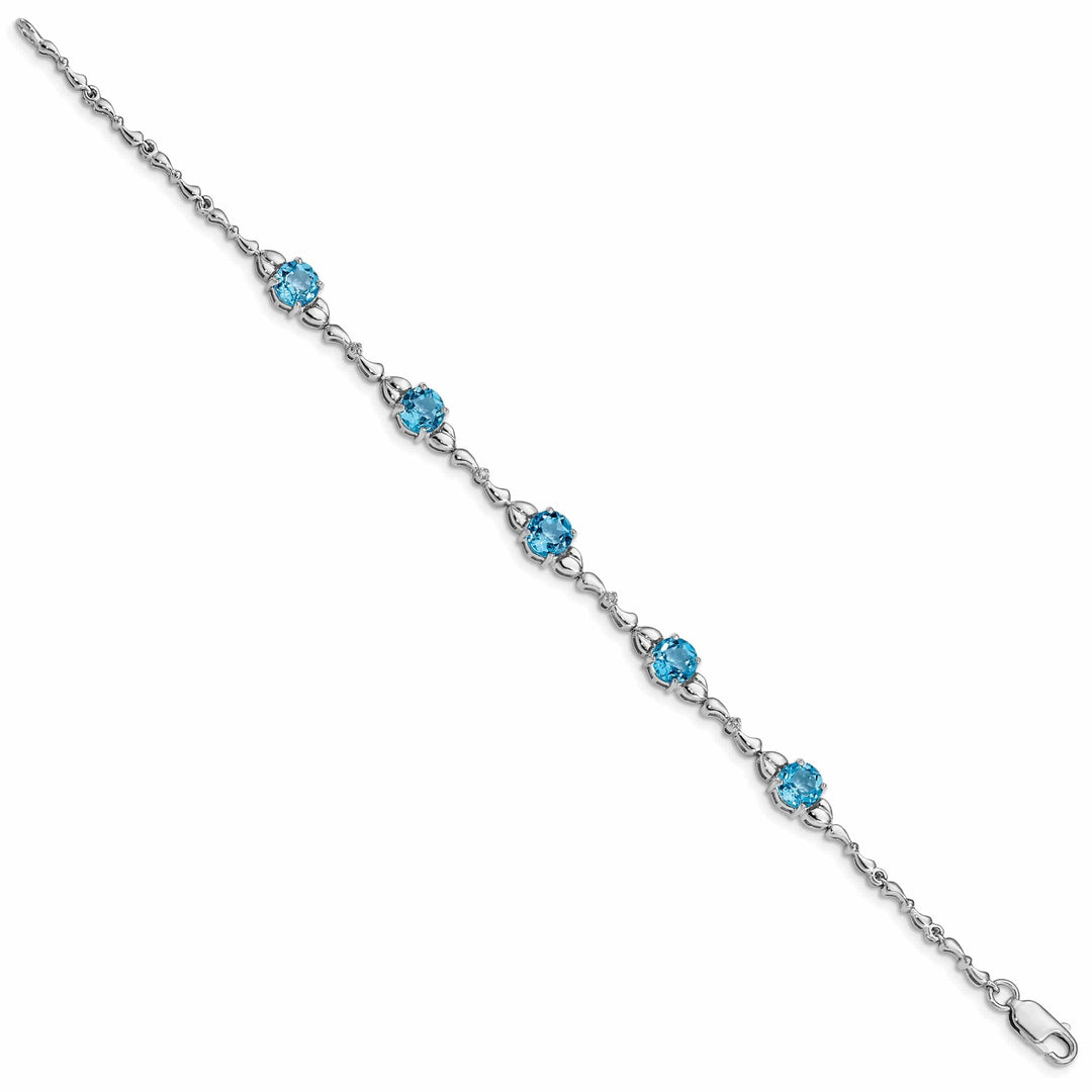 Silver Blue Topaz Gemstones Diamond Bracelet
