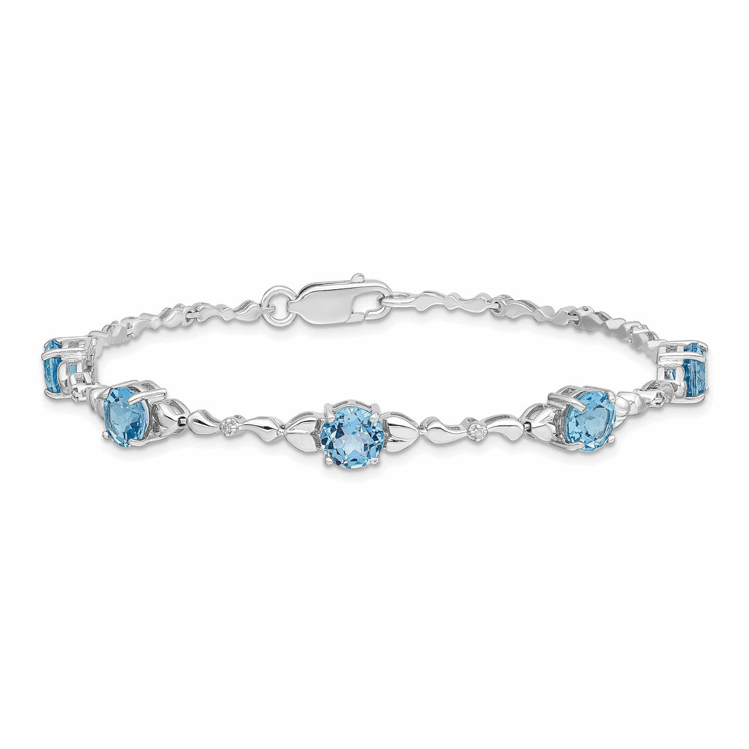 Silver Blue Topaz Gemstones Diamond Bracelet