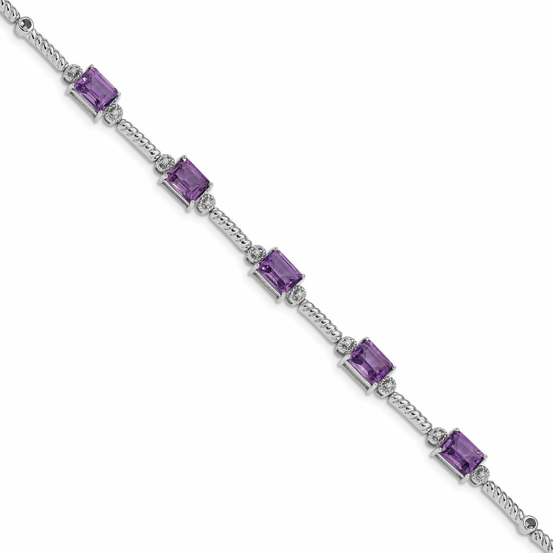 Silver Genuine Amethyst Diamond Tennis Bracelet