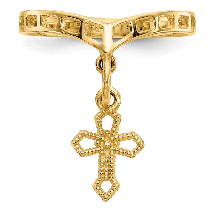 14k Yellow Gold Polished Cross Dangle Charm Ring