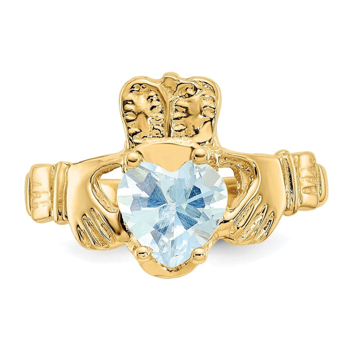 14k Yellow Gold March Birthstone Claddagh Ring