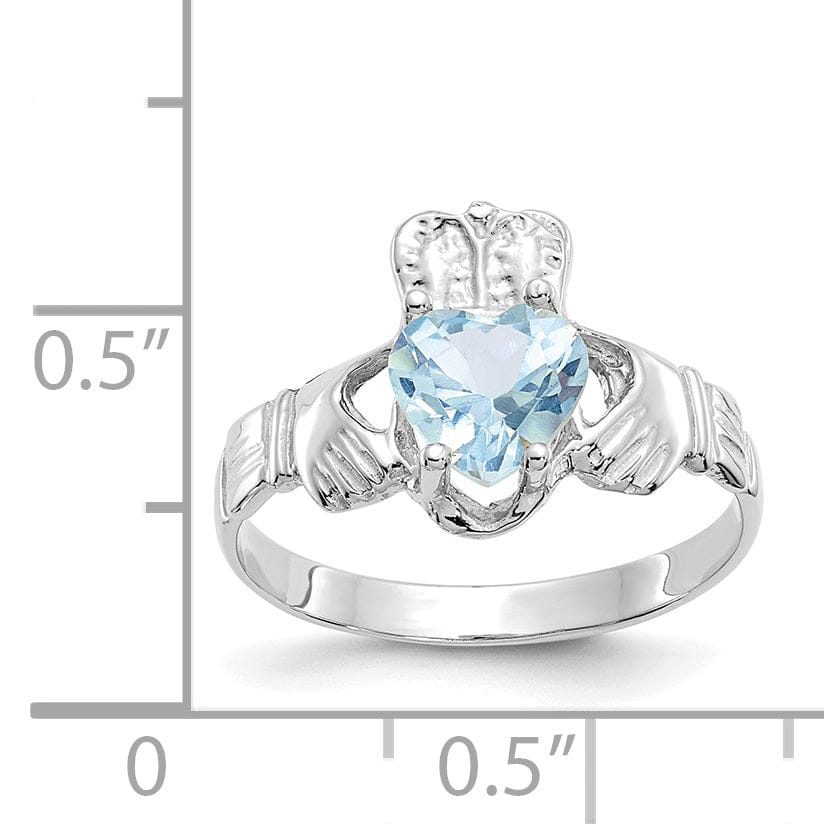 14k White Gold March Birthstone Claddagh Ring