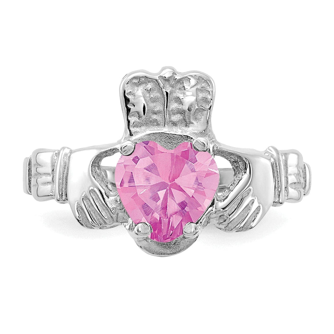 14k White Gold October Birthstone Claddagh Ring