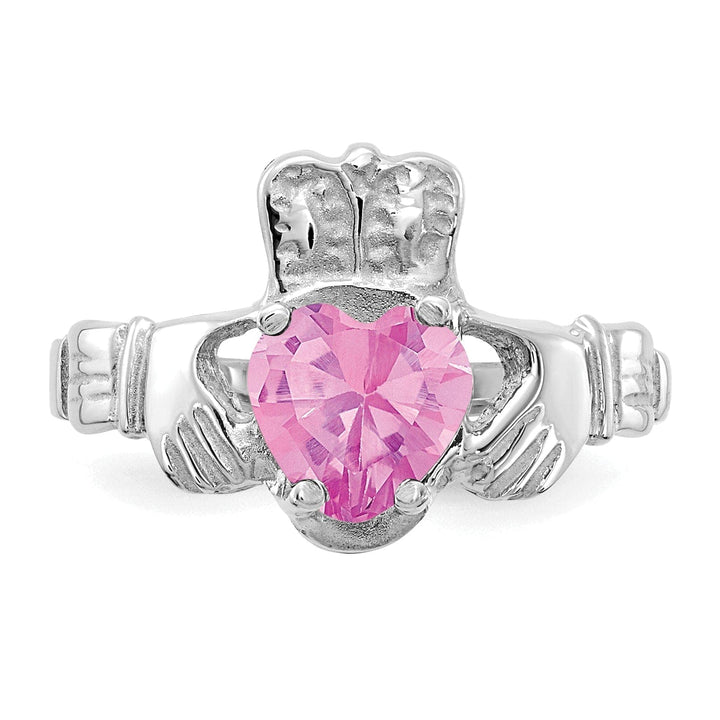 14k White Gold October Birthstone Claddagh Ring