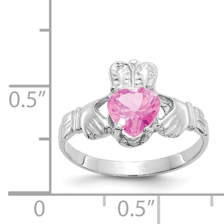 14k White Gold October Birthstone Claddagh Ring