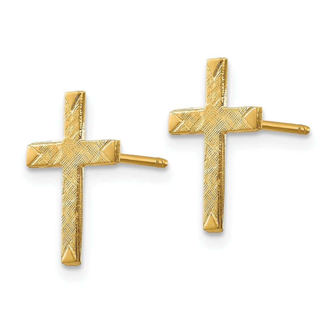 14k Yellow Gold Brushed Finish Cross Earrings