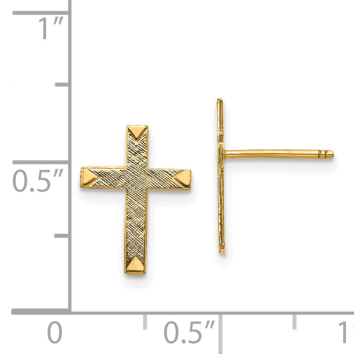 14k Yellow Gold Brushed Finish Cross Earrings