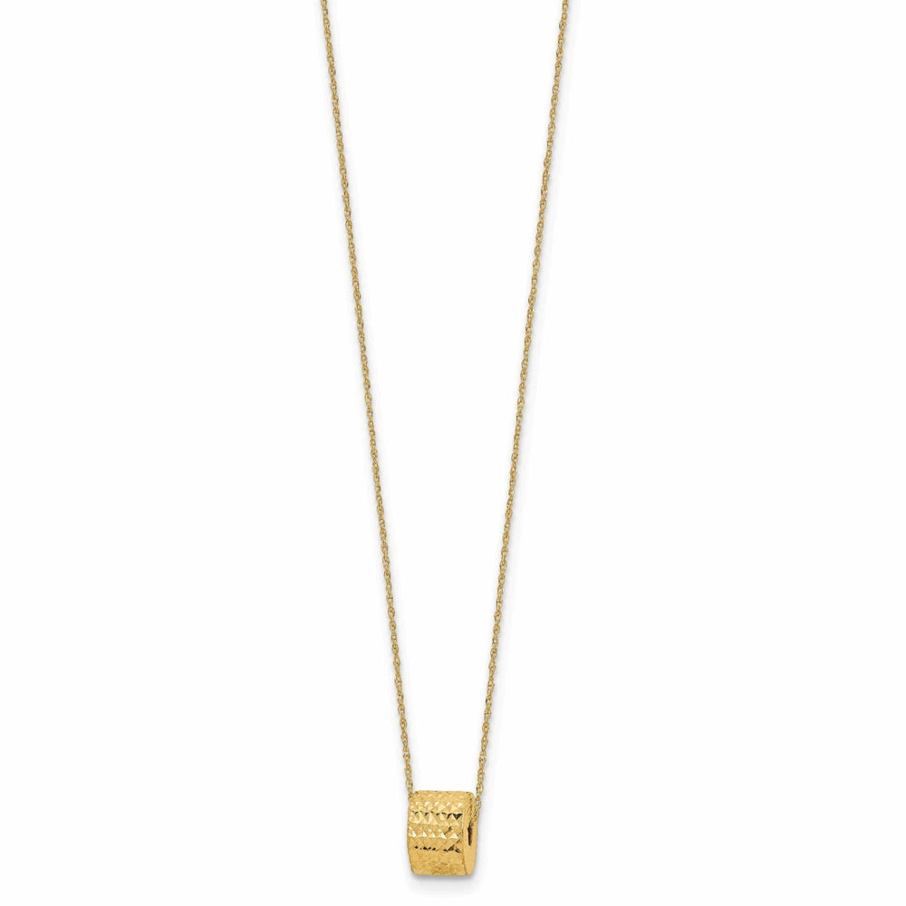 14K Yellow Gold Barrel Bead Pendant Design in a 16-inch Rope Chain Necklace Set