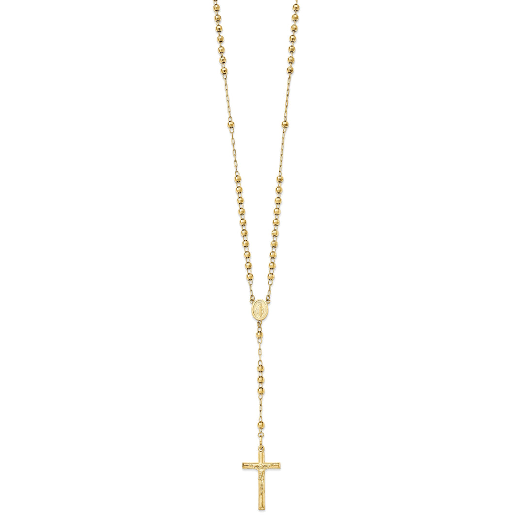 14k Yellow Gold 24 inch Beaded Rosary Necklace