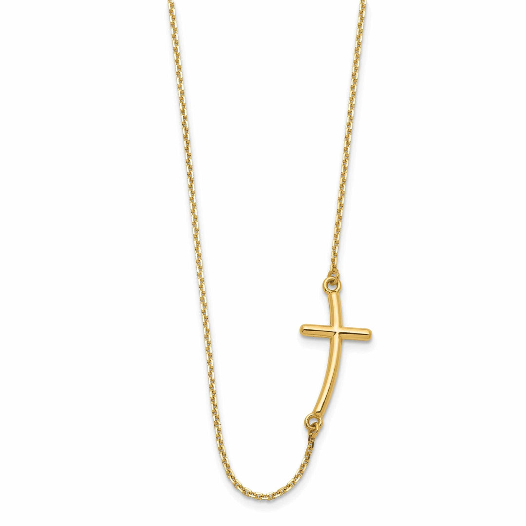 14k Yellow Large Sideways Curved Cross Necklace