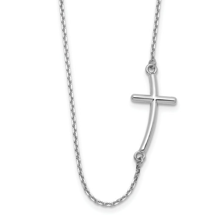 14k White Large Sideways Curved Cross Necklace