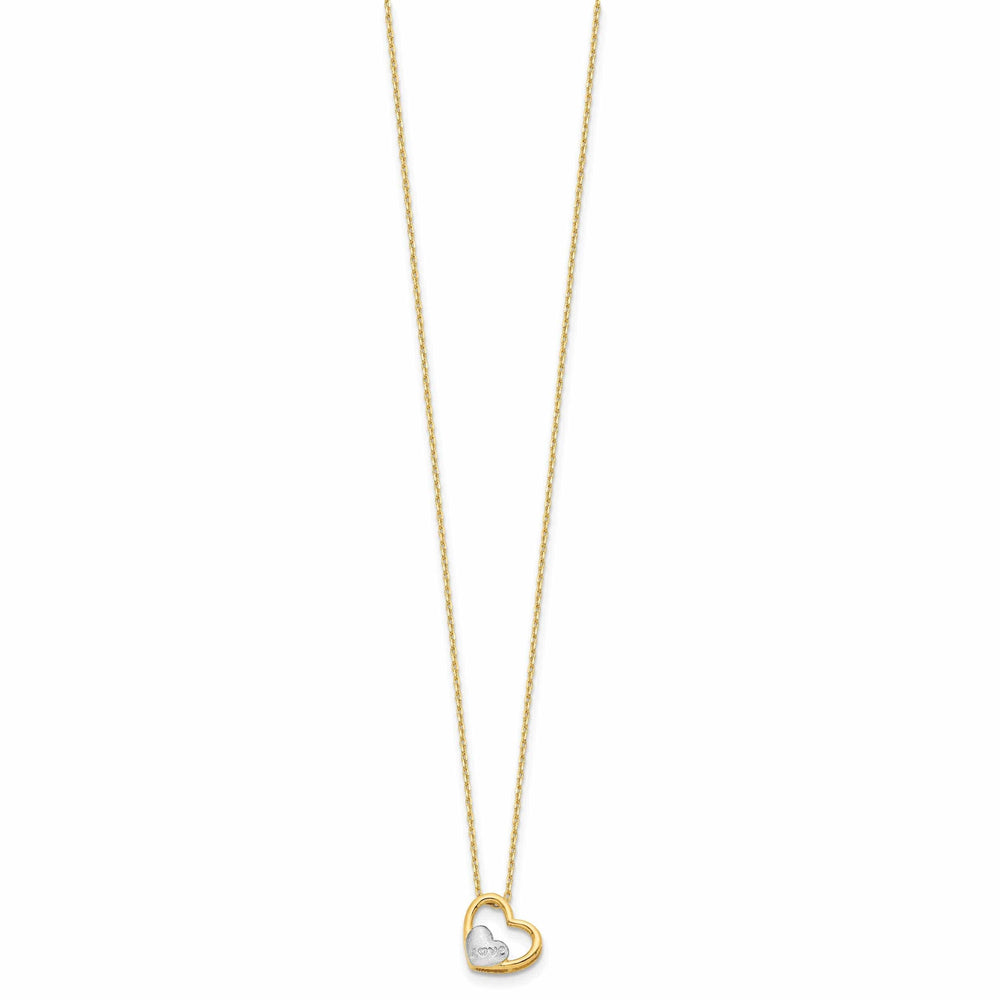 14K Yellow Gold, White Rhodium Love Heart in Heart Design with 17-inch Necklace
