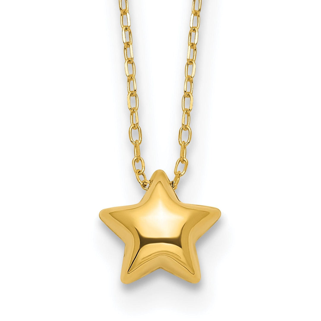 14k Yellow Gold Polished Finish 3-Dimensional Semi Solid Puffed Star Pendant in 16.5-Inch Cable Link Chain Necklace Set