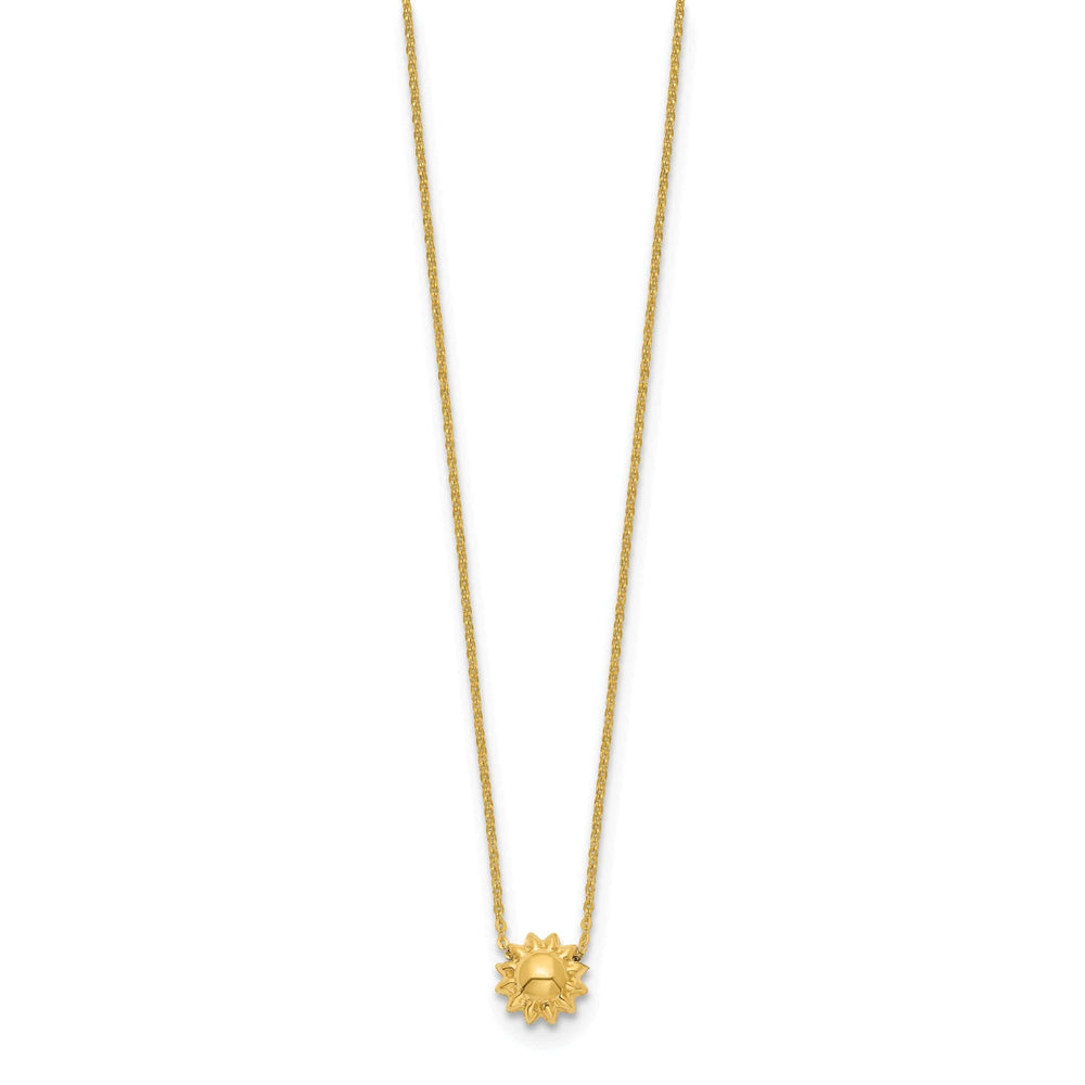 14k Yellow Gold Semi-Solid Polished Finish 3-Dimensional Puffed Sun Style Pendant in a 16.5-Inch Cable Chain Necklace Set