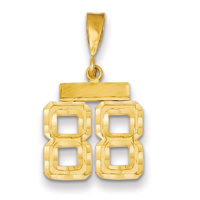 14k Yellow Gold Polished Diamond Cut Finish Small Size Number 88 Charm Pendant