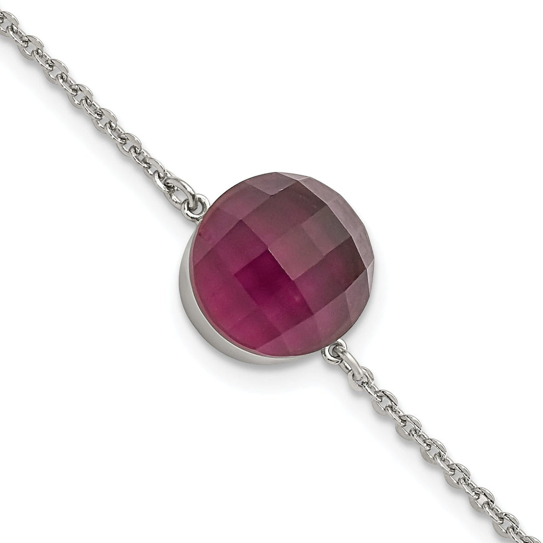 Stainless Steel Polished Maroon Glass Bracelet