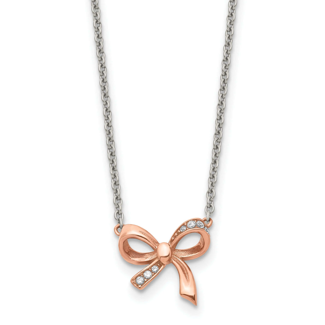 Stainless Steel Polished C.Z Bow necklace