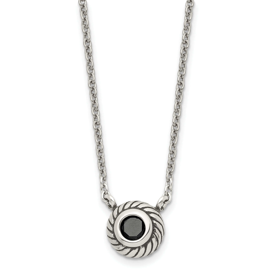 Stainless Steel Polish Black CZ Circle necklace