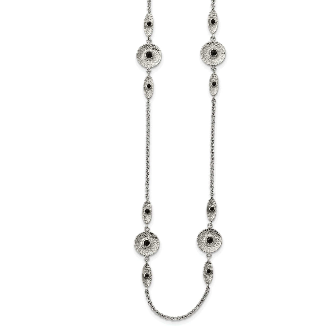 Stainless Steel Textured Black Onyz Necklace