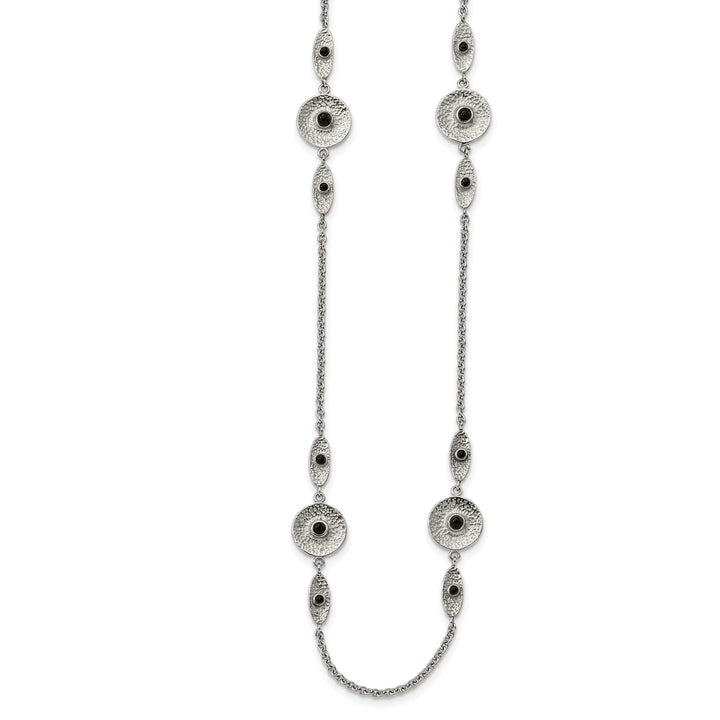 Stainless Steel Textured Black Onyz Necklace