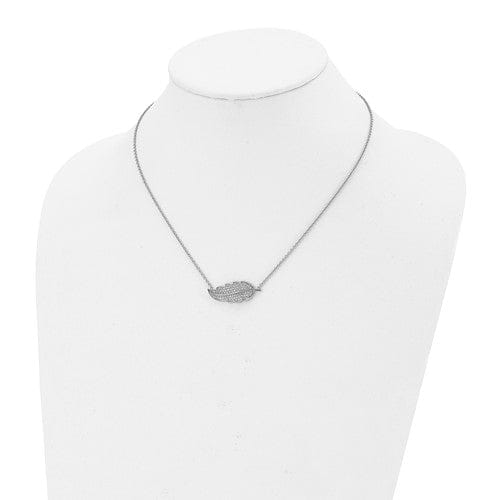 Stainless Steel Polished Leaf with CZs Necklace