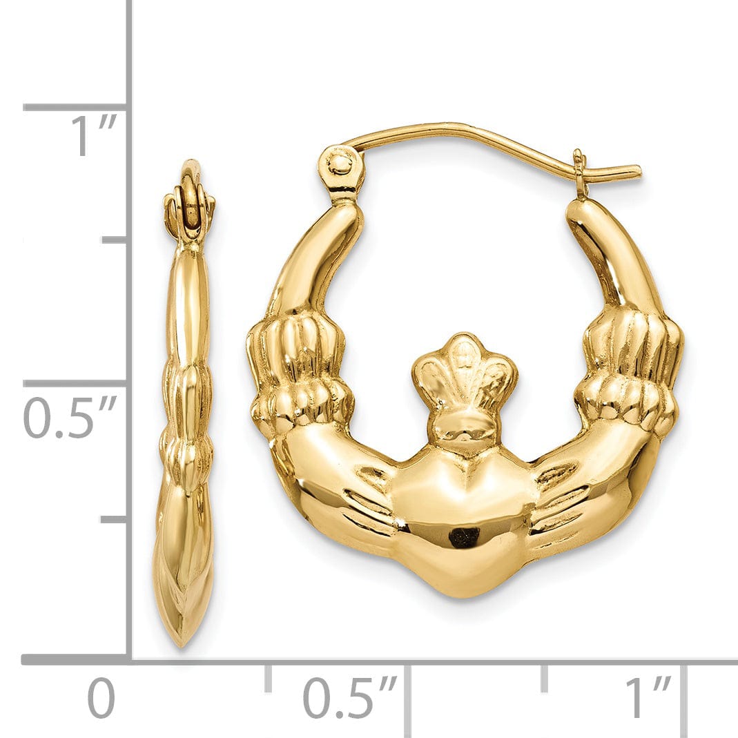 14k Yellow Gold Polished Claddagh Hoop Earrings