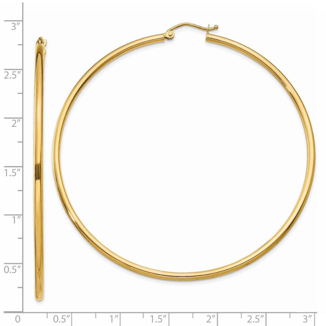 14k Yellow Gold Polished 2MM Round Hoop Earrings