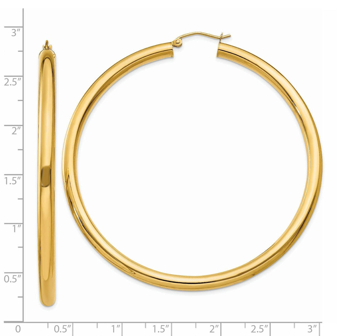 14k Yellow Gold 4MM x 65MM Tube Hoop Earrings