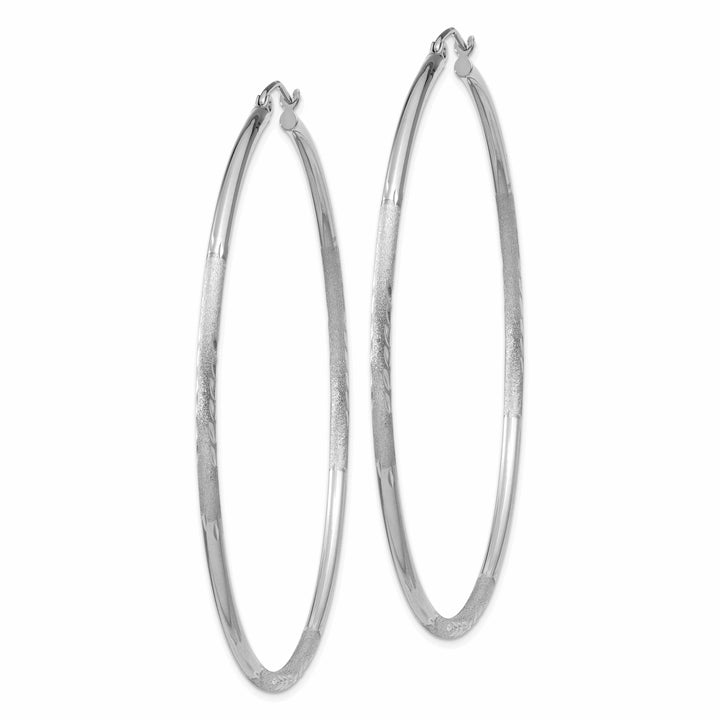 14k White Gold Satin Diamond Cut 2MM Round Hoop