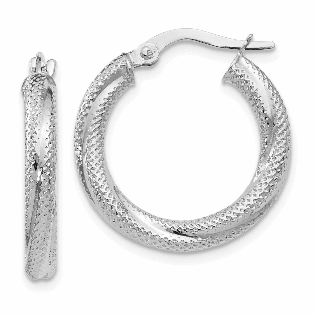 10kt White Gold Textured Hinged Hoop Earrings