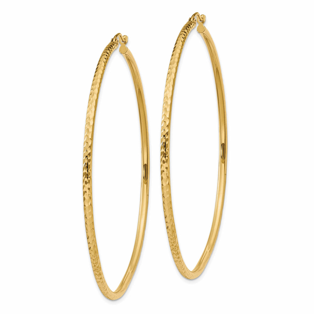 14k Yellow Gold Diamond Cut 2MM Hoop Earrings