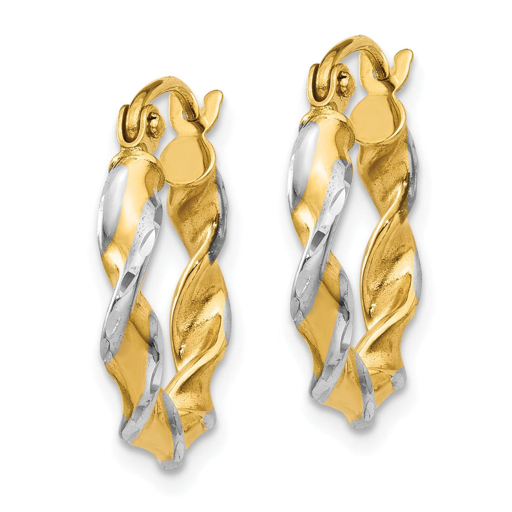 14k Two Tone Gold Polished Fancy Twisted Hoops