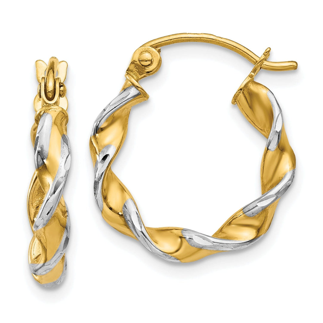 14k Two Tone Gold Polished Fancy Twisted Hoops