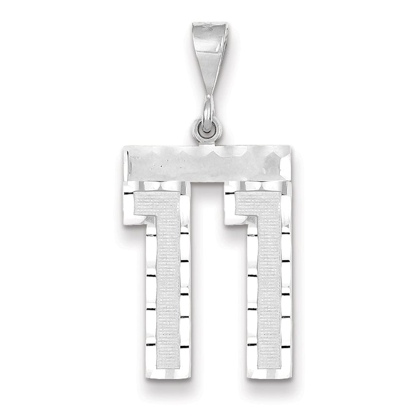 14k White Gold Diamond Cut Finish Large Size Number 11 Charm Pendant