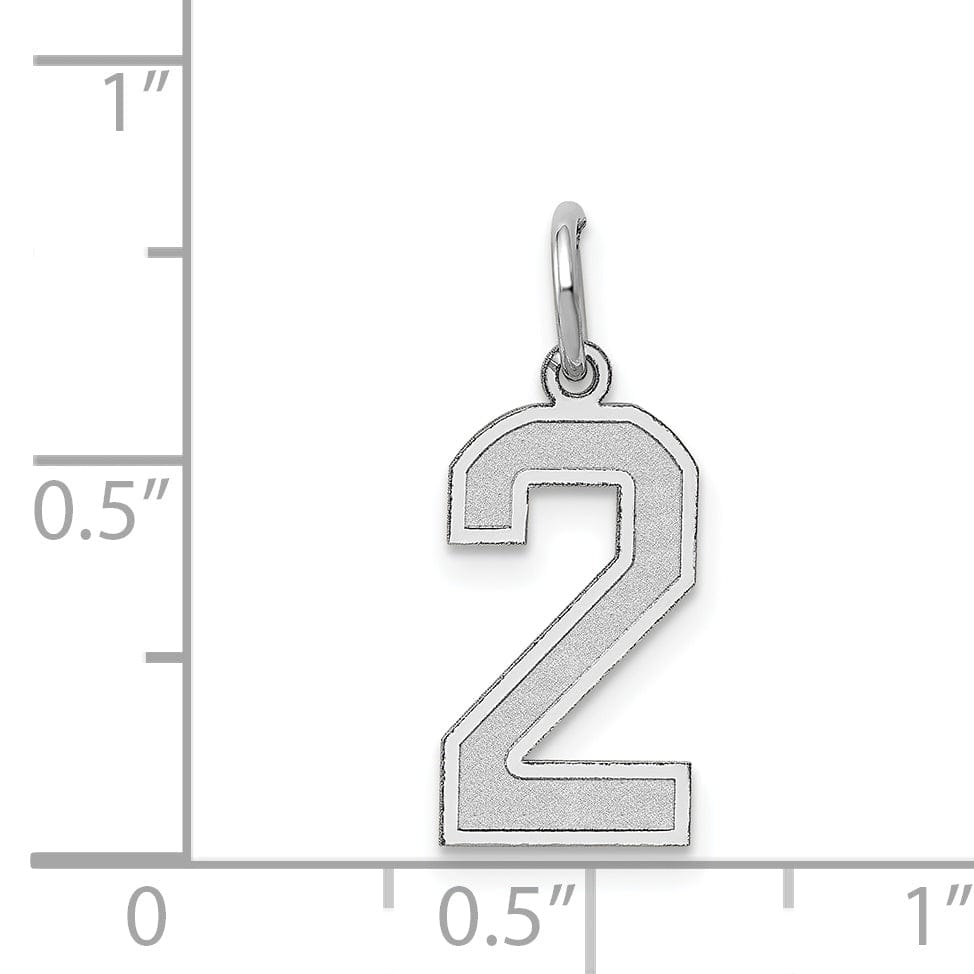 14k White Gold Satin Brush Finish Medium Size Number 2 Charm Pendant