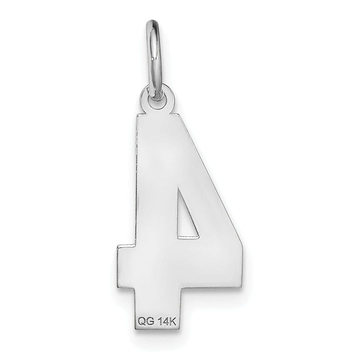 14k White Gold Satin Brush Finish Medium Size Number 4 Charm Pendant