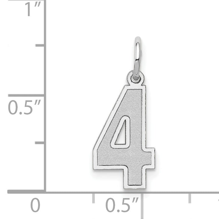 14k White Gold Satin Brush Finish Medium Size Number 4 Charm Pendant