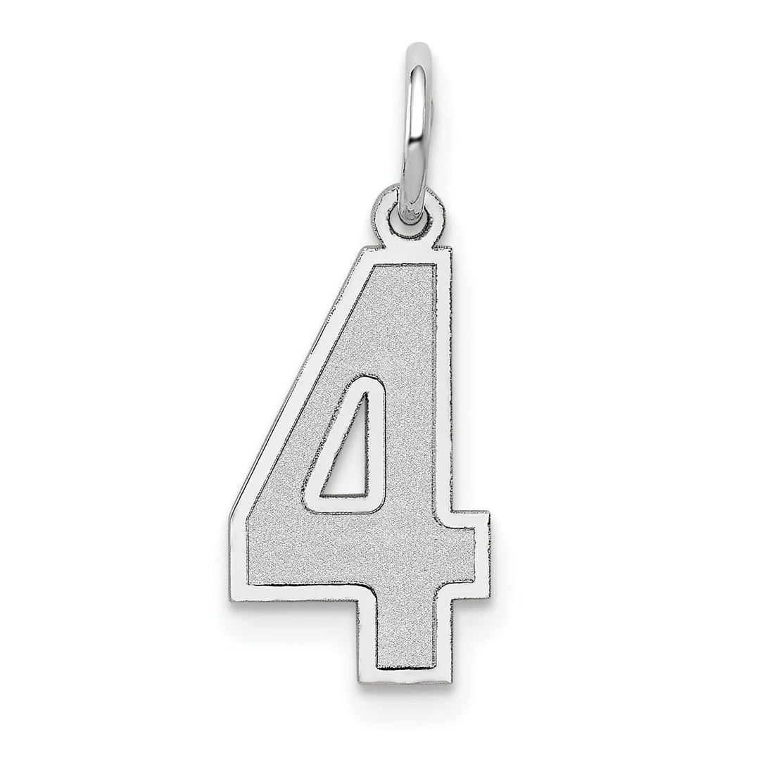 14k White Gold Satin Brush Finish Medium Size Number 4 Charm Pendant