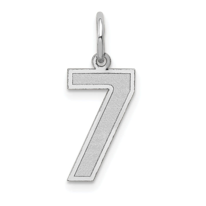 14k White Gold Satin Brush Finish Medium Size Number 7 Charm Pendant