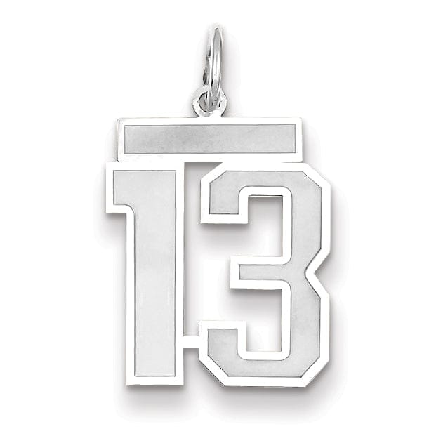 14k White Gold Satin Brush Finish Medium Size Number 13 Charm Pendant
