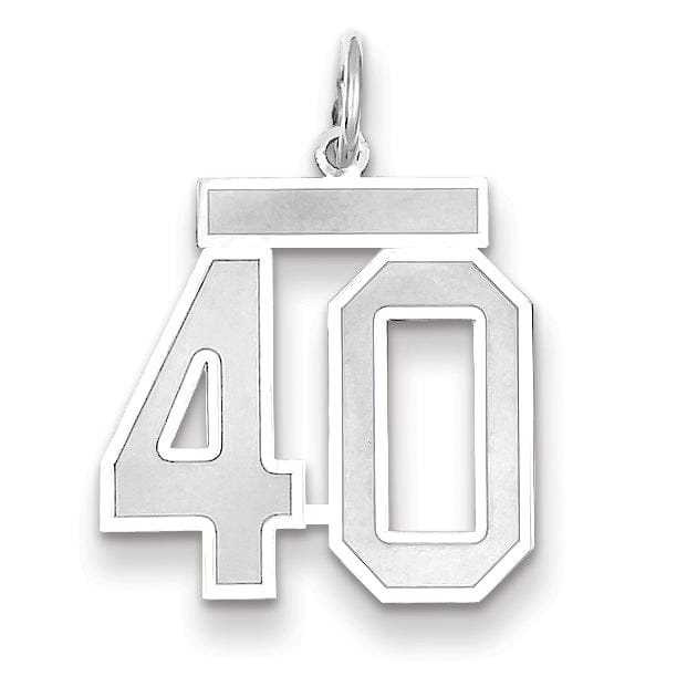 14k White Gold Satin Brush Finish Medium Size Number 40 Charm Pendant